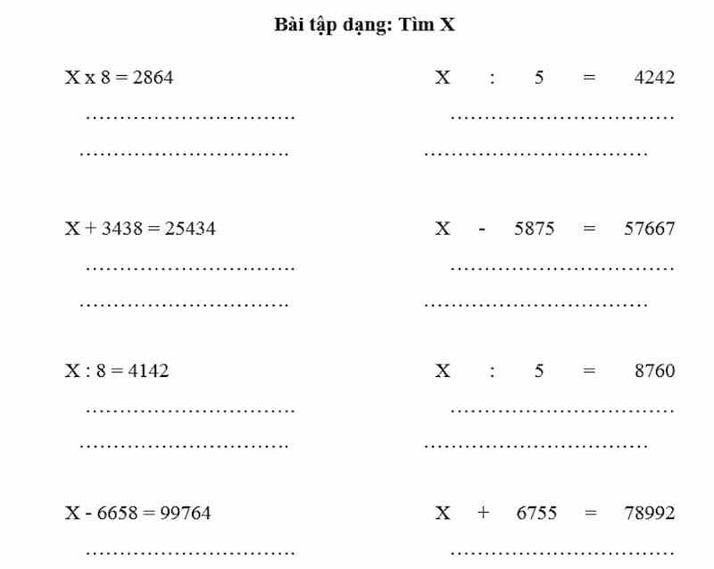 Các dạng toán lớp 3 tìm X nâng cao thường gặp